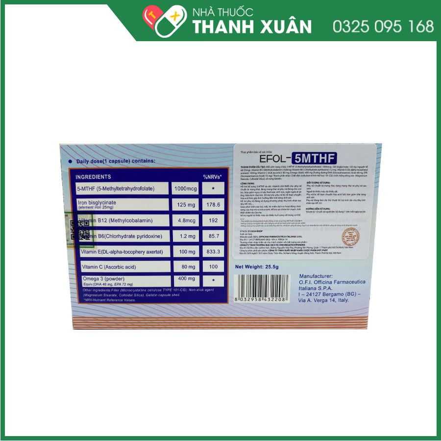 EFOL 5MTHF bổ sung 5-MTHF, hỗ trợ chuyển hóa acid folic, tăng khả năng sinh sản và ngừa dị tật